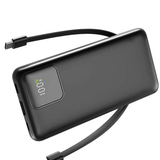 Fob’inc 10000mAh Portable Charger — Built‑In Cables