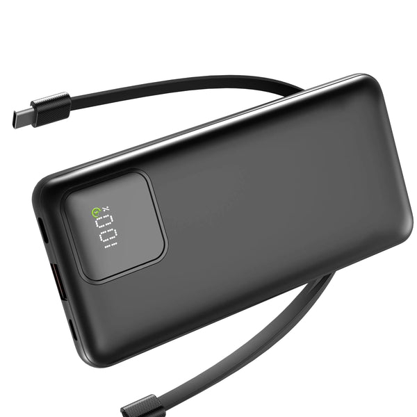 Fob’inc 10000mAh Portable Charger — Built‑In Cables