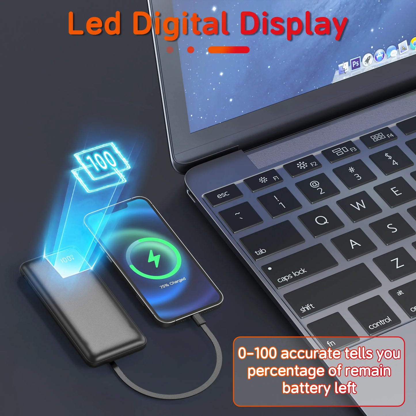 Fob’inc 10000mAh Portable Charger — Built‑In Cables