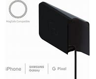 Black magnetic wireless charger mount with USB-C cable, compatible with iPhone, Samsung Galaxy, and Google Pixel devices.