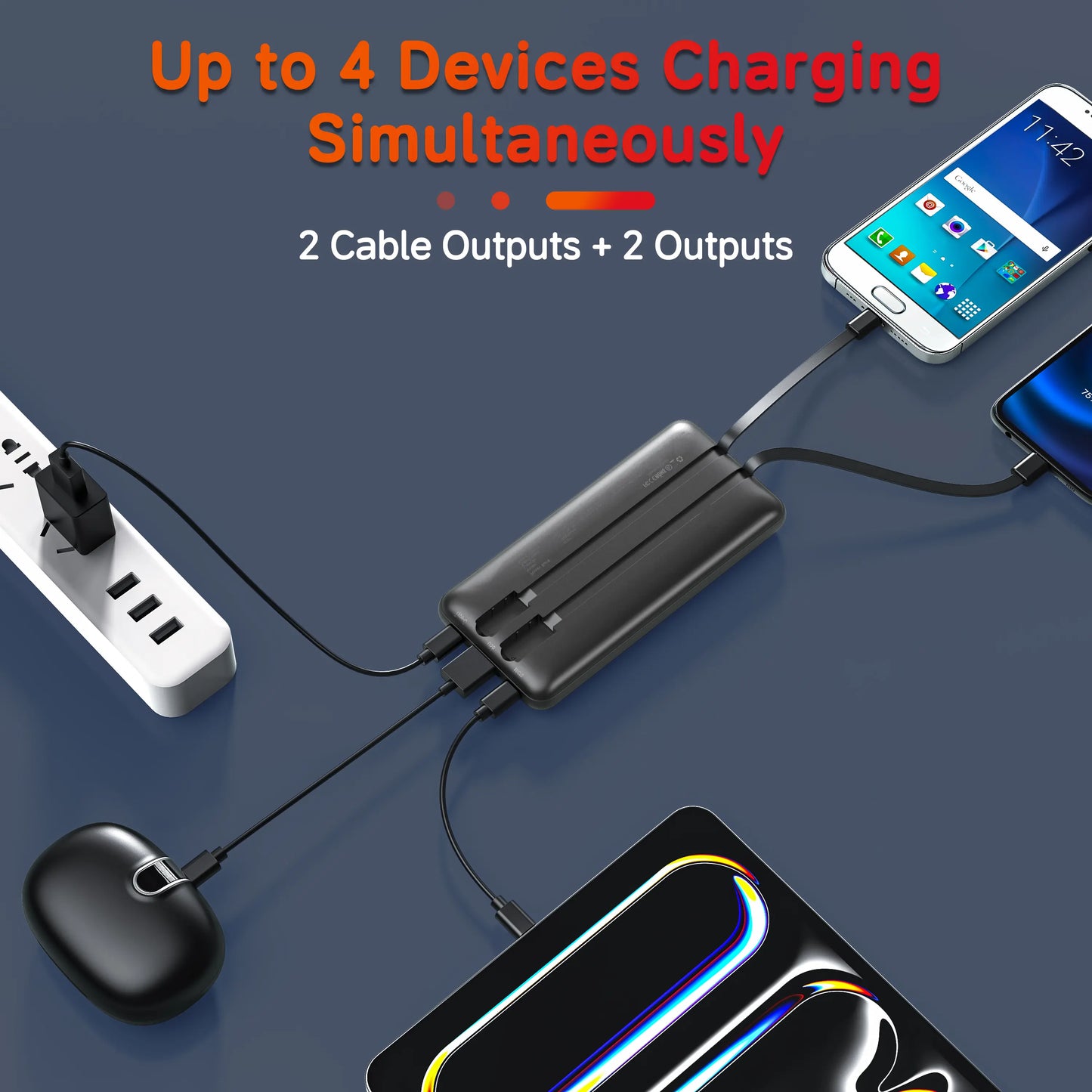 Fob’inc 10000mAh Portable Charger — Built‑In Cables