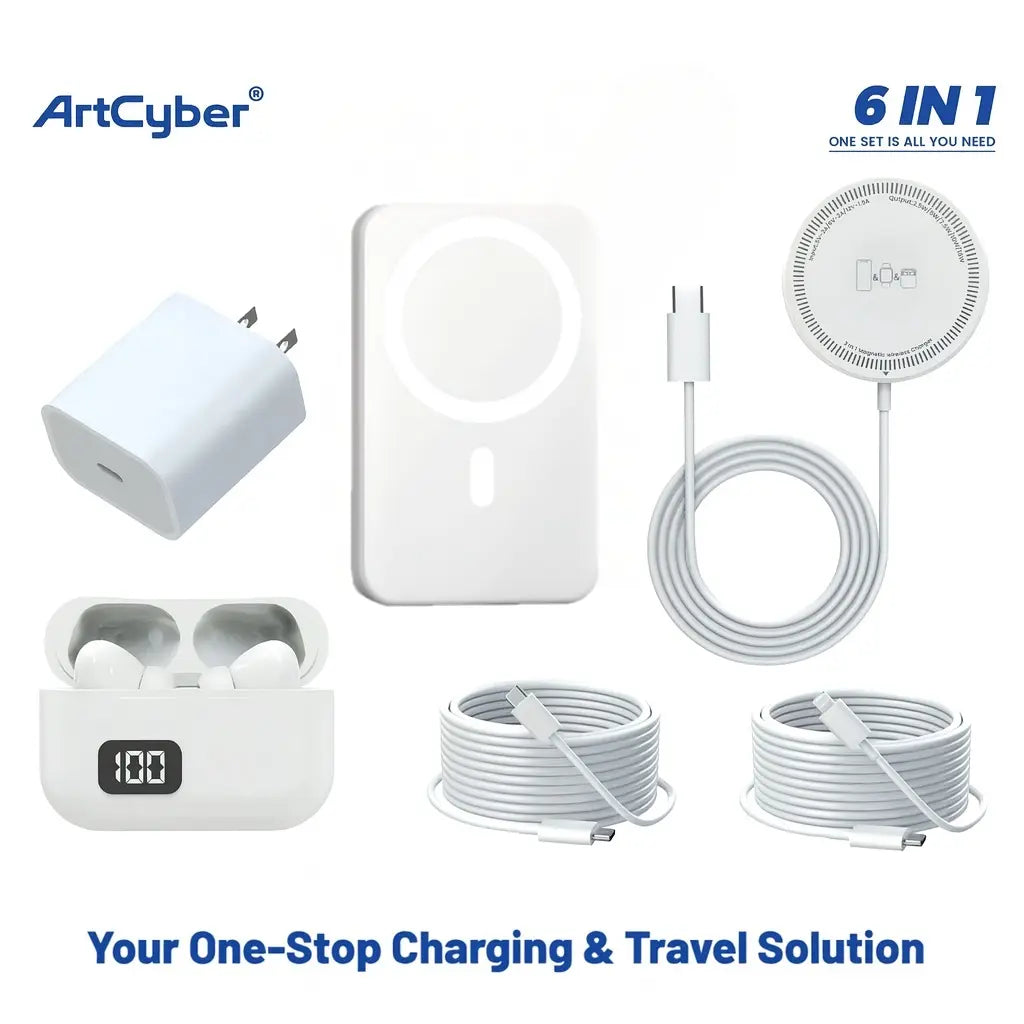 Fob’inc 6‑in‑1 Charging & Audio Kit — 5000mAh Magnetic Power Bank + Wireless Pad