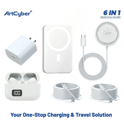 Fob’inc 6‑in‑1 Charging & Audio Kit — 5000mAh Magnetic Power Bank + Wireless Pad